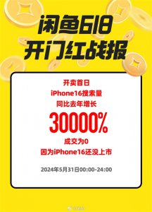 閑魚發(fā)布618首日戰(zhàn)報：iPhone 16搜索量增長30000%、