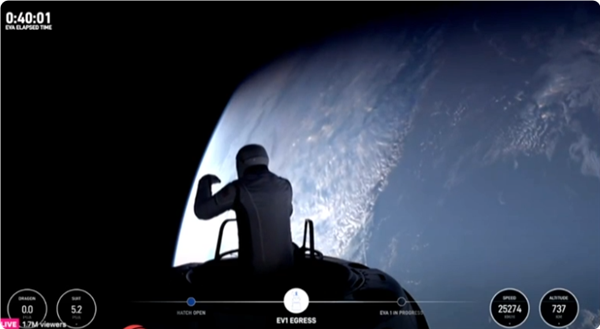 SpaceX開啟人類首次商業太空行走：美國億萬富翁成功出艙